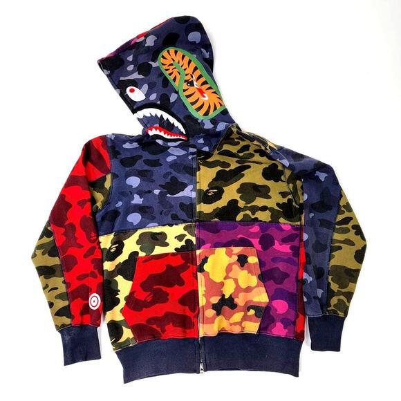 BAPE A Bathing Ape Mix Camo Crazy Shark Full Zip Hoodie - Picture 1 of 12